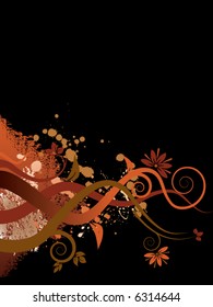An abstract floral grunge vector background with swirls