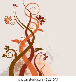 An abstract floral grunge vector background with swirls