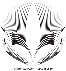 Abstract floral halftone lines background, trendy geometric dynamic creative plant pattern, vector modern design black and white texture.