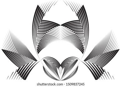 Abstract floral halftone lines background, trendy geometric creative plant pattern, vector modern design black and white texture.