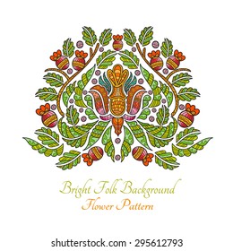 Abstract floral hand draw background. Flowers and leaves folk style on white