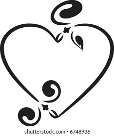 Abstract floral Heart frame element. No Gradients.