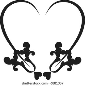 Abstract floral Heart frame element. No Gradients.