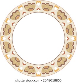 Abstract floral and hearts repeating pattern round frame border. Use for embroidery framing, plate contour, greeting card, invitation, holiday decor