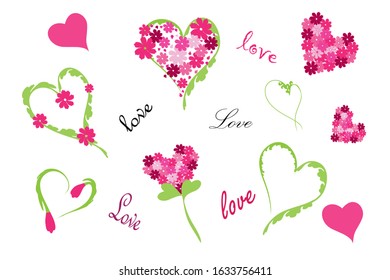 Abstract floral hearts shape, symbol, icons, design elements