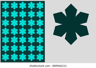 Abstract floral hexagon pattern in turquoise and dark teal. Great for textile, background,packaging, or digital decor. Modern, symmetrical, and visually striking.