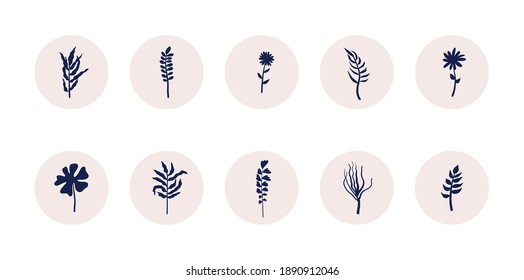 Abstract floral highlight covers. Boho backgrounds for social media stories, round icons for bloggers. Vector illustration