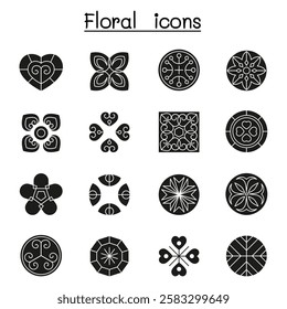 Abstract Floral icon set in glyph style