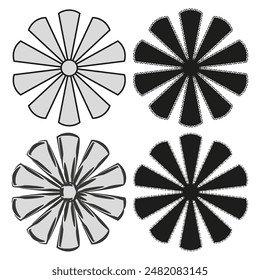 Abstract floral icons. Black and gray flowers. Geometric petal designs. Decorative vector set.