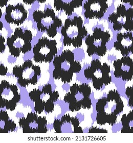 Abstract floral ikat seamless pattern. Botanical vector print design with stylized simple floral silhouettes