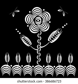 Abstract floral illustration. Black and white floral pattern. Vector.