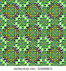 Abstract floral illustration in blue, white and green colors. Luxury seamless pattern ornament in Eastern style. Vector element, arabesque for design template.