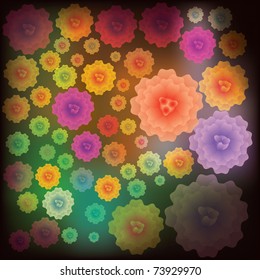 abstract floral illustration with color flowers on black