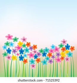 abstract floral illustration with flowers and grass