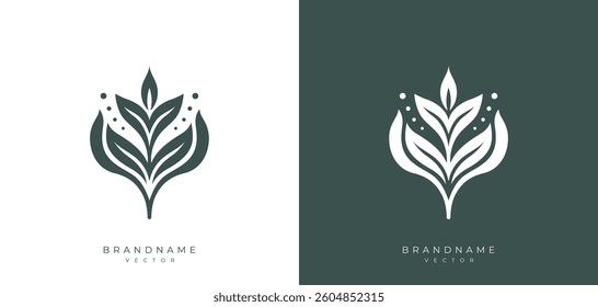 Abstract floral illustration logo design template. Leaf plants and flower concept for natural, organic, lifestyle, cosmetic, spa and other business