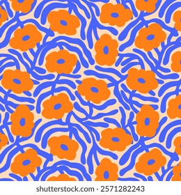 an abstract floral illustration and pattern, hand drawing flowers pattern