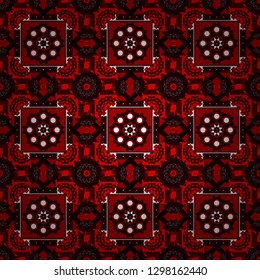 Abstract floral illustration in red, black and brown colors. Vector element, arabesque for design template. Luxury seamless pattern ornament in Eastern style.