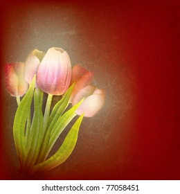 abstract floral illustration with tulips on cracked brown background