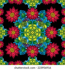 Abstract floral kaleidoscope lotus seamless pattern ornament vector illustration