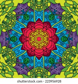 Abstract floral kaleidoscope lotus seamless pattern ornament vector illustration