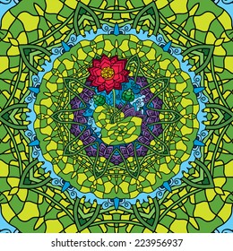 Abstract floral kaleidoscope lotus seamless pattern ornament vector illustration