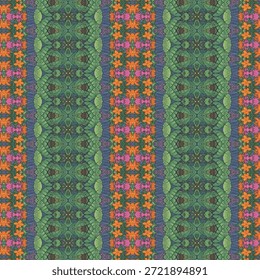 Abstrato padrão caleidoscópio floral com cores vibrantes, simetria botânica, textura decorativa, fundo sem costura inspirado na arte da natureza.