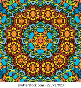 Abstract floral kaleidoscope seamless pattern ornament vector illustration