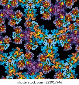 Abstract floral kaleidoscope seamless pattern ornament vector illustration
