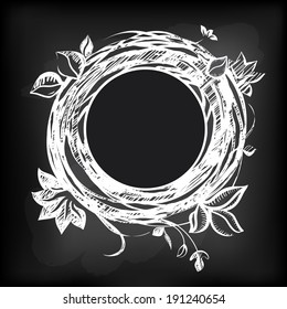Abstract floral label at chalkboard. Vector banner. Hand drawing chalk illustration.
