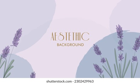 abstract floral lavender flower line in a soft blue background vector. aesthetic theme design. for packaging cover cosmetics, beauty products, perfume, aromatic, banners, and invitation card