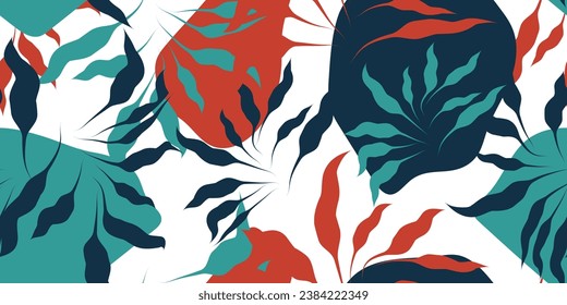 Abstract floral and leaf repeat background. Trendy fabric prints. Vector illustration