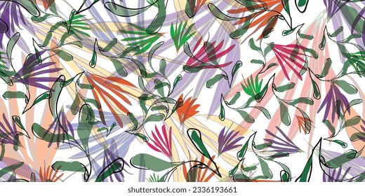 Abstract floral leaf seamless pattern. Colorful tropical fashion watercolor surface. Vector illustration