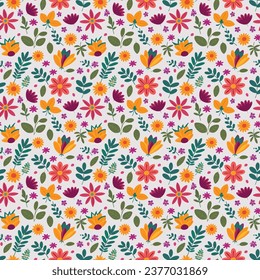 Abstract Floral and Leaf Seamless Pattern