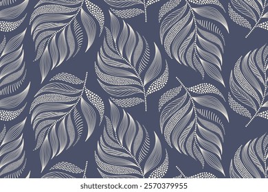 Abstract floral leaf seamless pattern with dotted flat style. black creative leaves background.