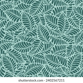 Abstract floral with leaves seamless pattern with green painted leaves. 