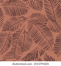 Abstract floral leaves seamless pattern. Jungle geometric monochrome seamless pattern. Exotic plant. Tropical pattern, palm leaves seamless vector floral background.