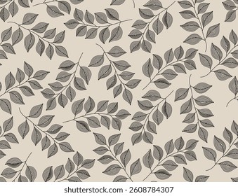 Abstract floral leaves seamless pattern with line art style.