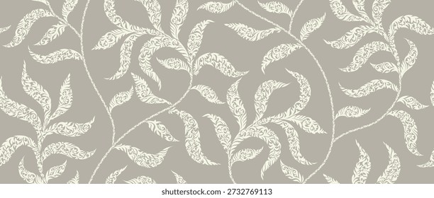 Abstract floral leaves seamless pattern with swirl style.
