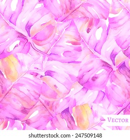 Abstract floral liana watercolor seamless background. Liana leaves background. Can be used for swimwear, web pages, identity style, printing, textile, cards, wrapping, invitations, etc.