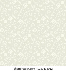 Resumen de fondo gris claro floral. Flores ornamentales vintage sin costuras. Ilustración vectorial.