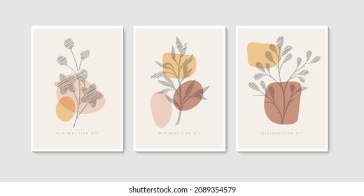 Abstract Floral Line Art Background Vector. Gingko And Botanical Line Art Wallpaper. Floral Art For Wall Decoration And Prints.