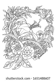 abstract floral line art repeat pattern on white background