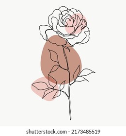 Abstract floral line art vector. Isolated hand drawn botanical with earth tone organic shapes. Minimal flower and leaves art illustration design for wedding, decorative, invitation, greeting