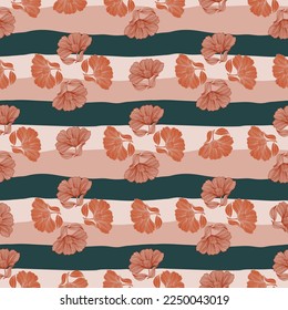 Abstract floral line seamless pattern in retro style. Delicate vintage outline flower endless background. Design for fabric, textile print, wrapping, cover. Vector illustration