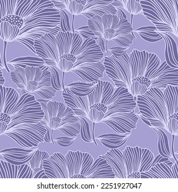 Resumen de línea floral sin fisuras en estilo retro. Delicada flor de contorno vintage de fondo interminable. Diseño para tela, impresión textil, envoltura, cubierta. Ilustración del vector