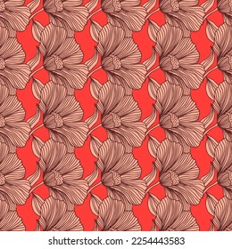 Abstract floral line seamless pattern in retro style. Delicate vintage outline flower endless background. Design for fabric, textile print, wrapping, cover. Vector illustration
