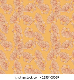 Abstract floral line seamless pattern in retro style. Delicate vintage outline flower endless background. Design for fabric, textile print, wrapping, cover. Vector illustration