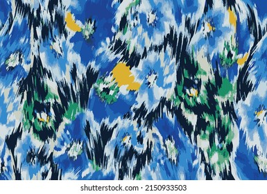Abstract floral liquid design, colorful seamless ikat