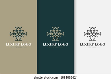 Abstract floral logo design template with line concept in vintage style. Creative line symbol