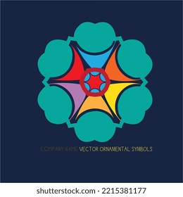 Resumen de la plantilla de logotipo floral.Símbolo ornamental árabe lineal vectorial,símbolo abstracto en estilo árabe ornamental,icono de manala geométrica del logotipo floral Icono de ilustración vectorial símbolos ornamentales.